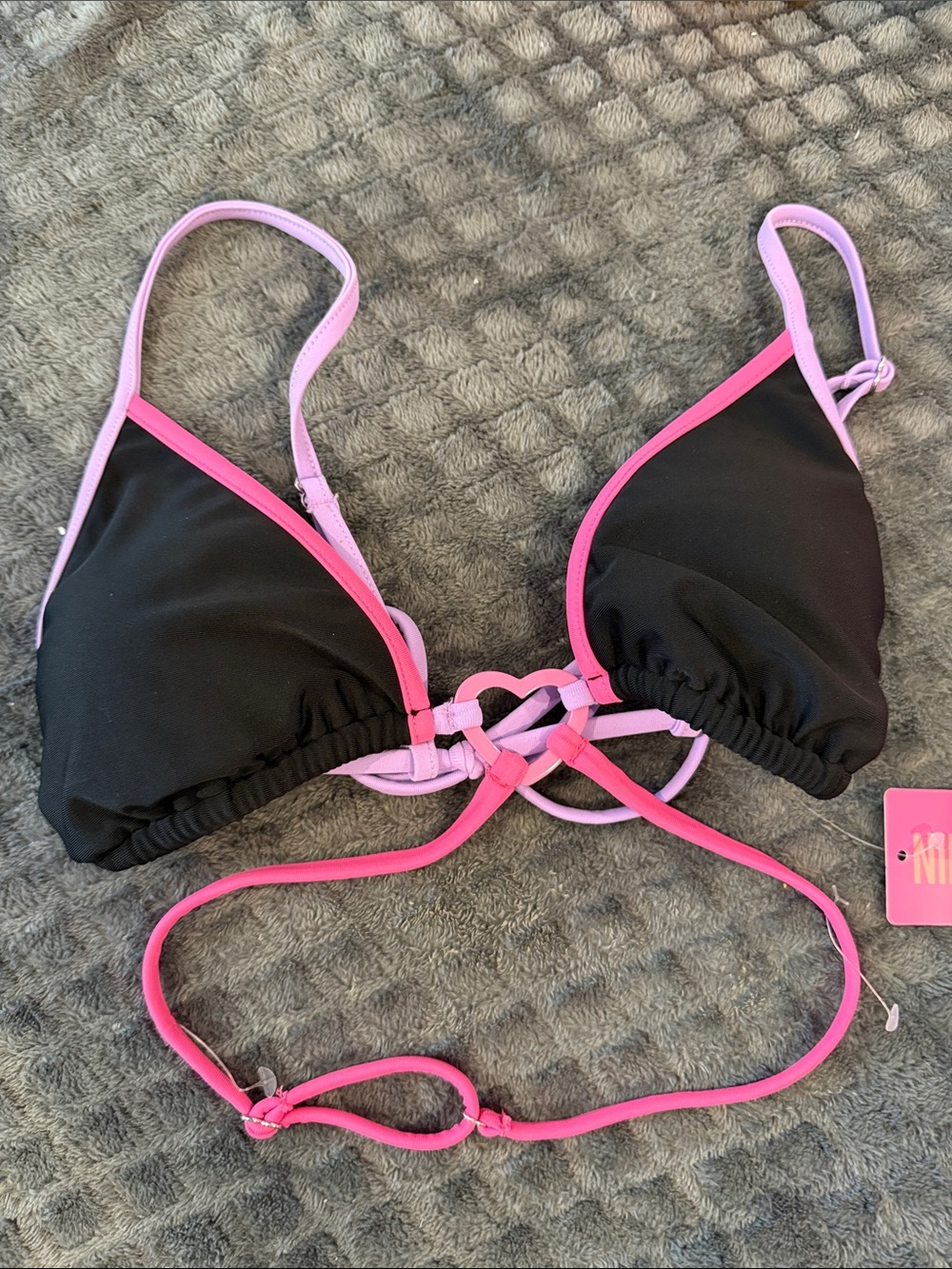 Black Bikini Top with Pink Trim